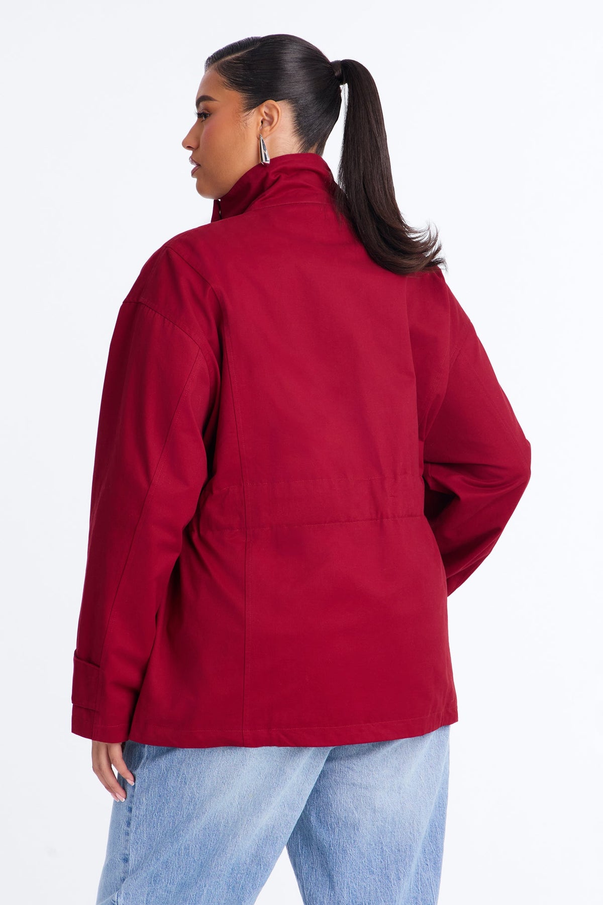 Keeping It Classy Belted Funnel Neck Anorak Jacket - Red