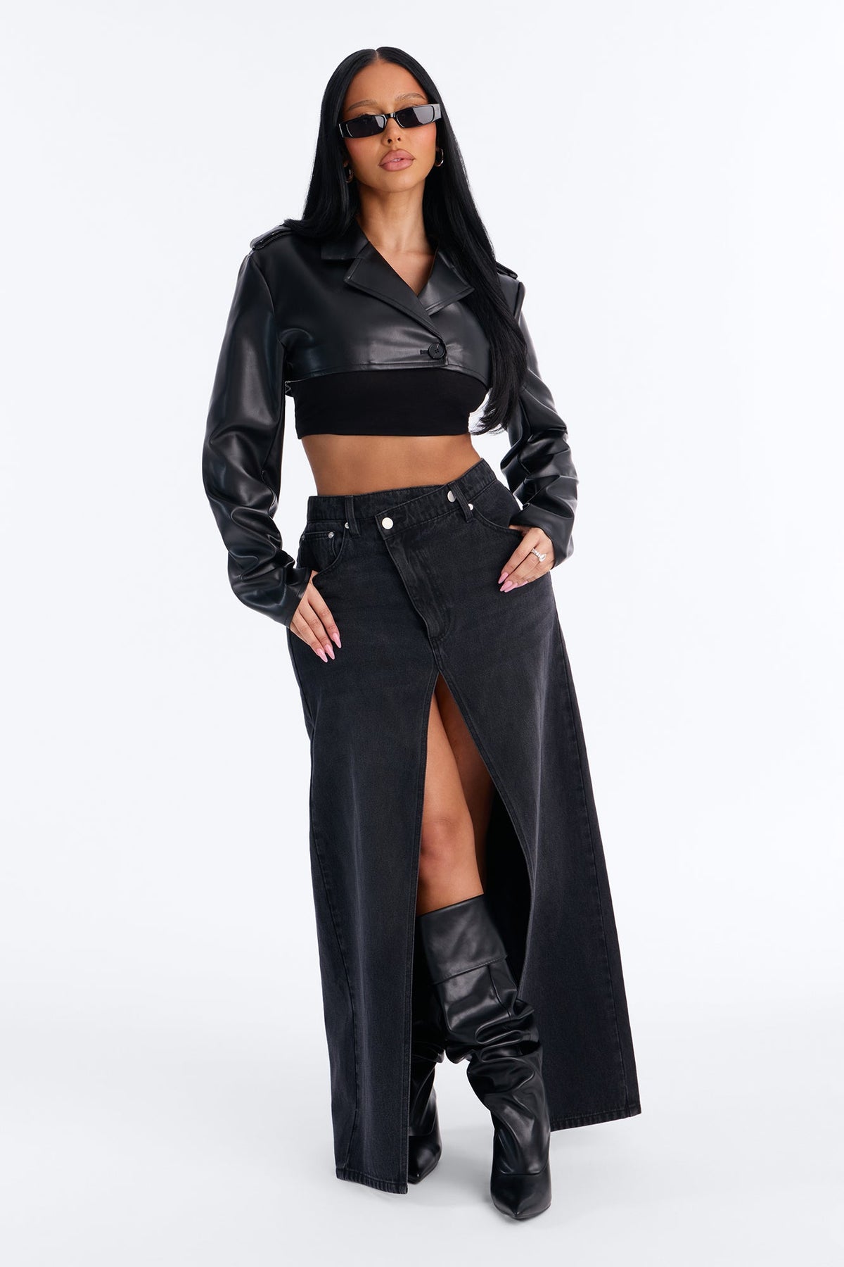 Cropped And Ready Faux Leather Trench Bolero - Black