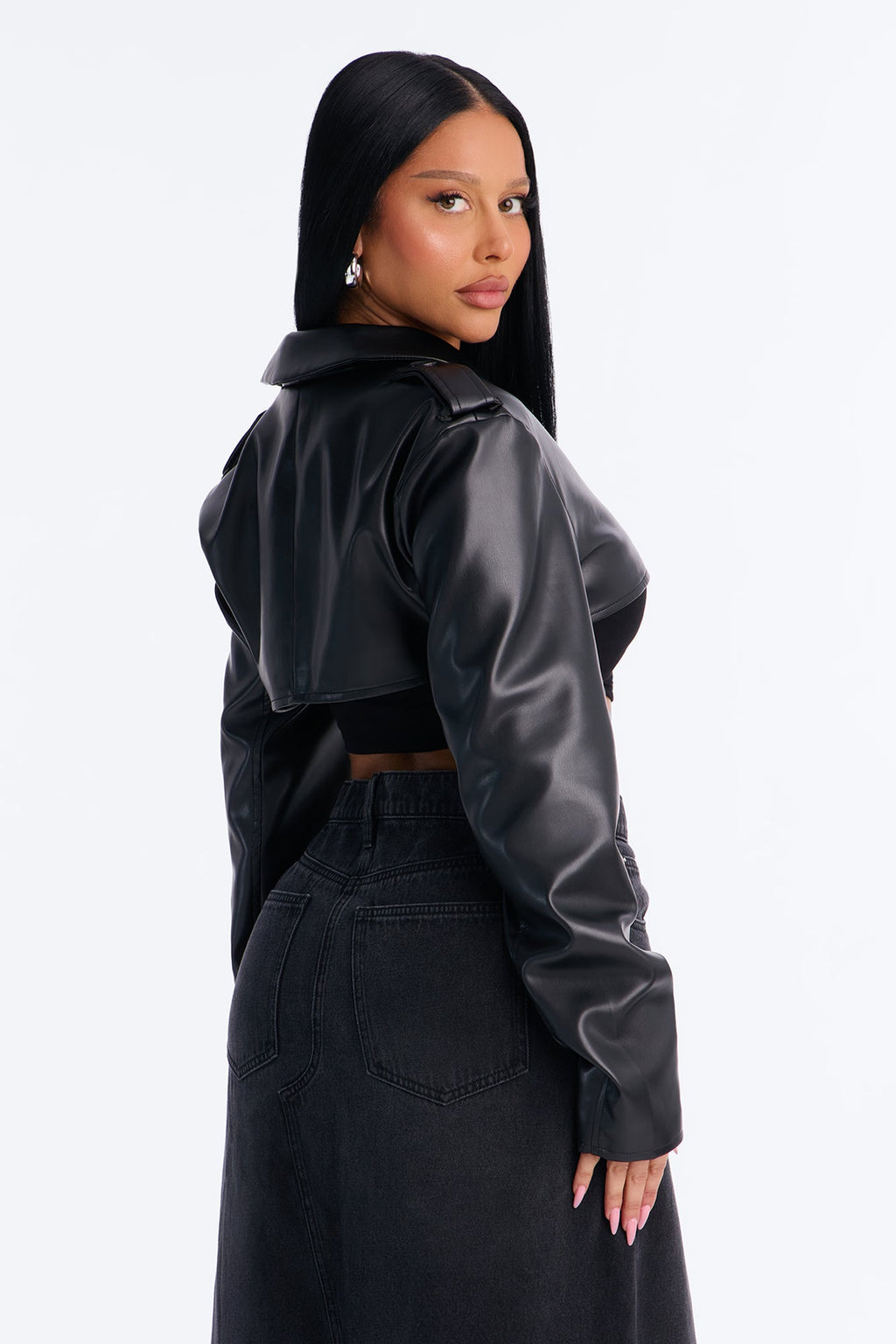 Cropped And Ready Faux Leather Trench Bolero - Black