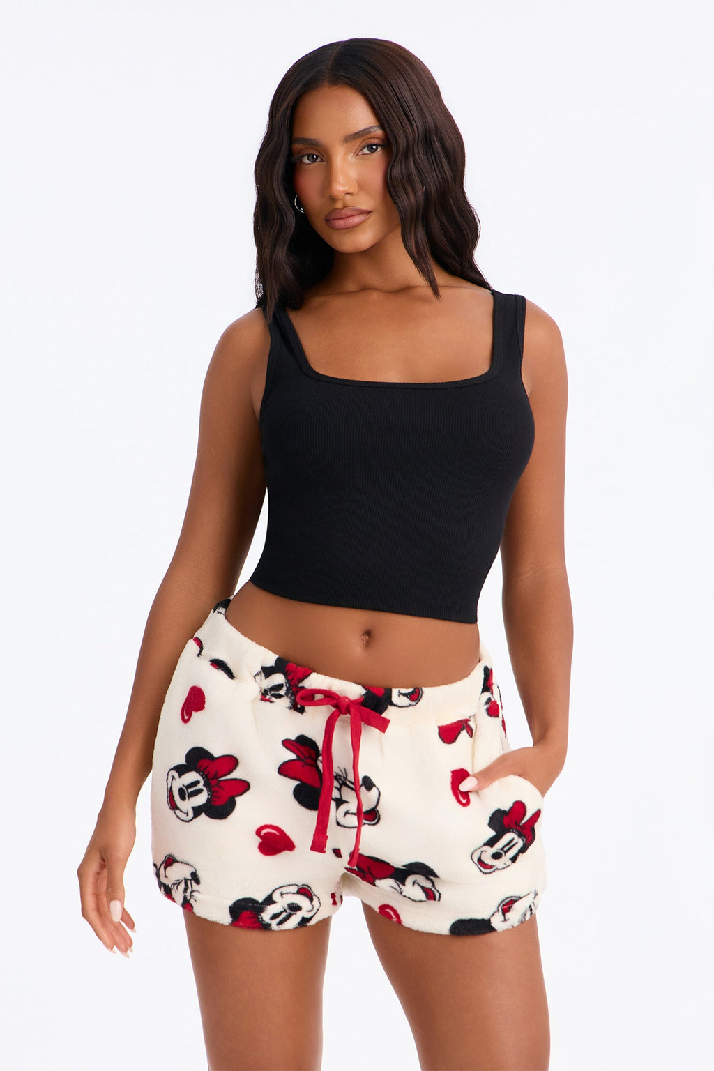 I Heart Minnie Plush PJ Shorts - Off White/combo