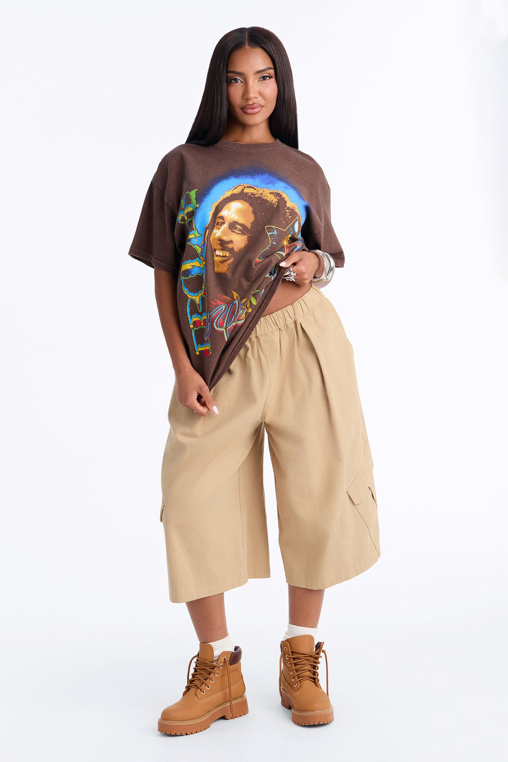 Bob Marley Aura Washed Oversized Tee - Brown