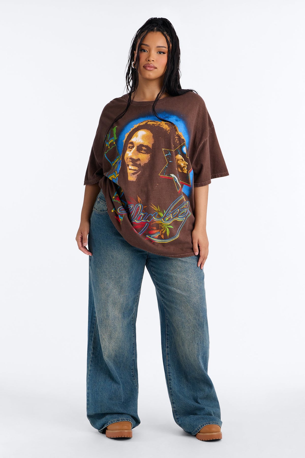 Bob Marley Aura Washed Oversized Tee - Brown