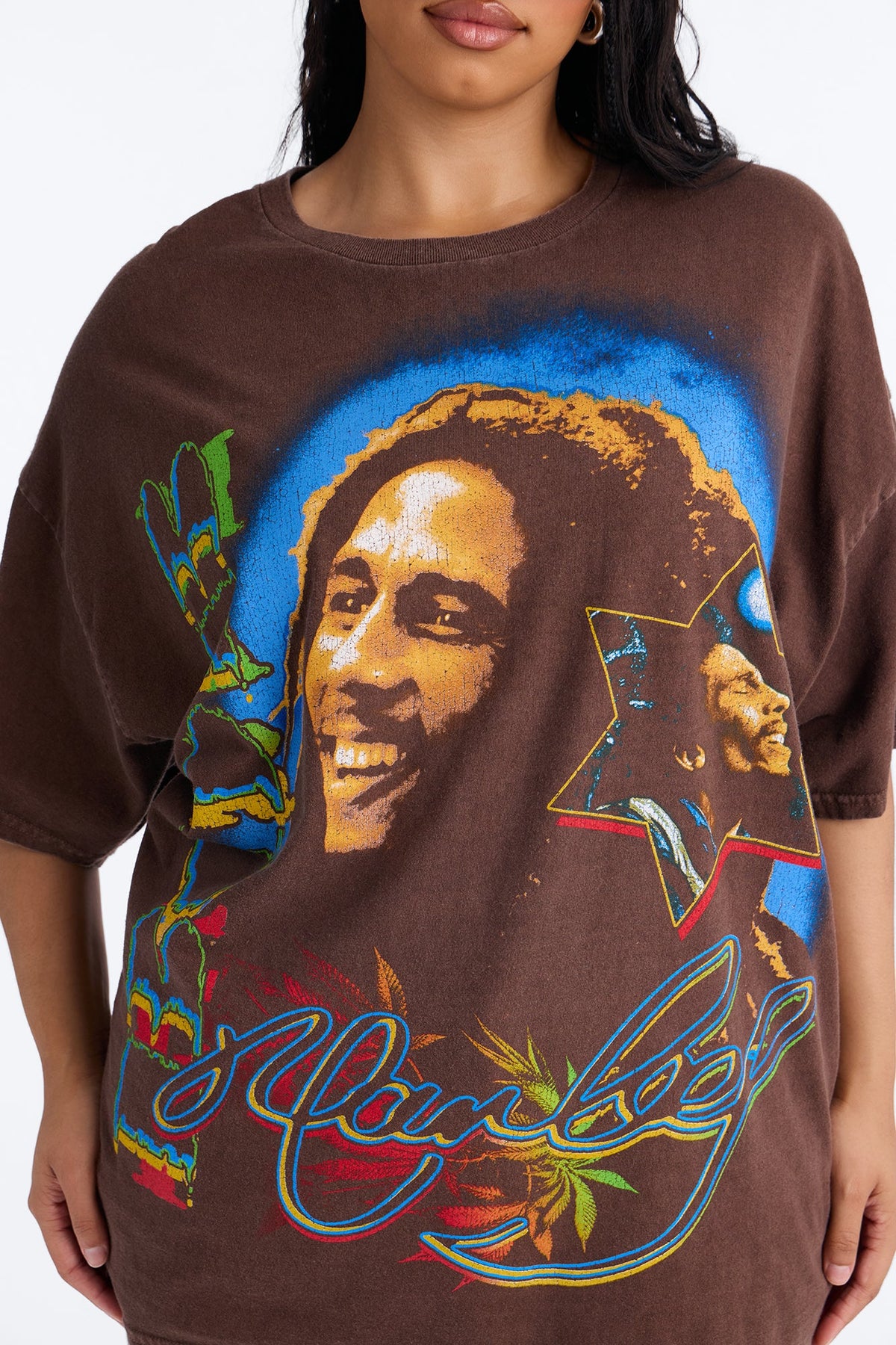 Bob Marley Aura Washed Oversized Tee - Brown