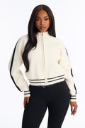 Romi Striped Long Sleeve Zip Up Sweater - Cream/combo
