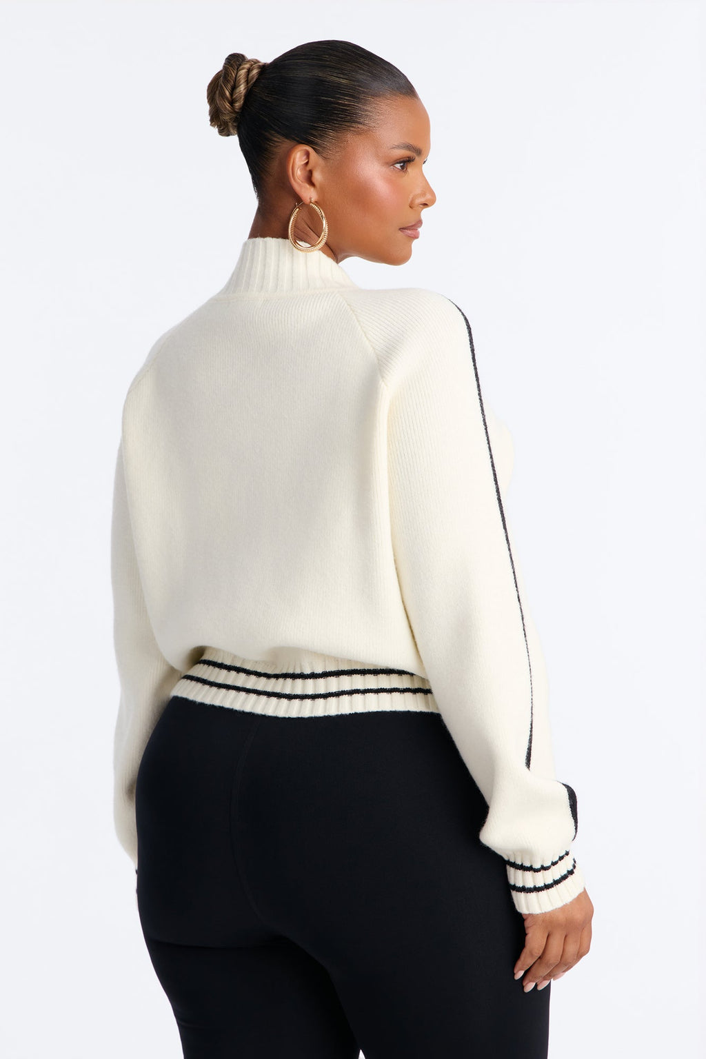Romi Striped Long Sleeve Zip Up Sweater - Cream/combo