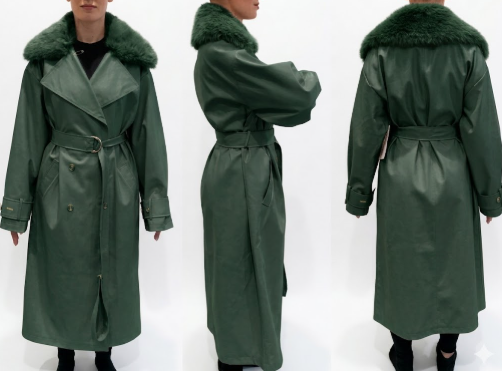 Marissa Faux Leather Fur Trim Maxi Coat - Hunter Green