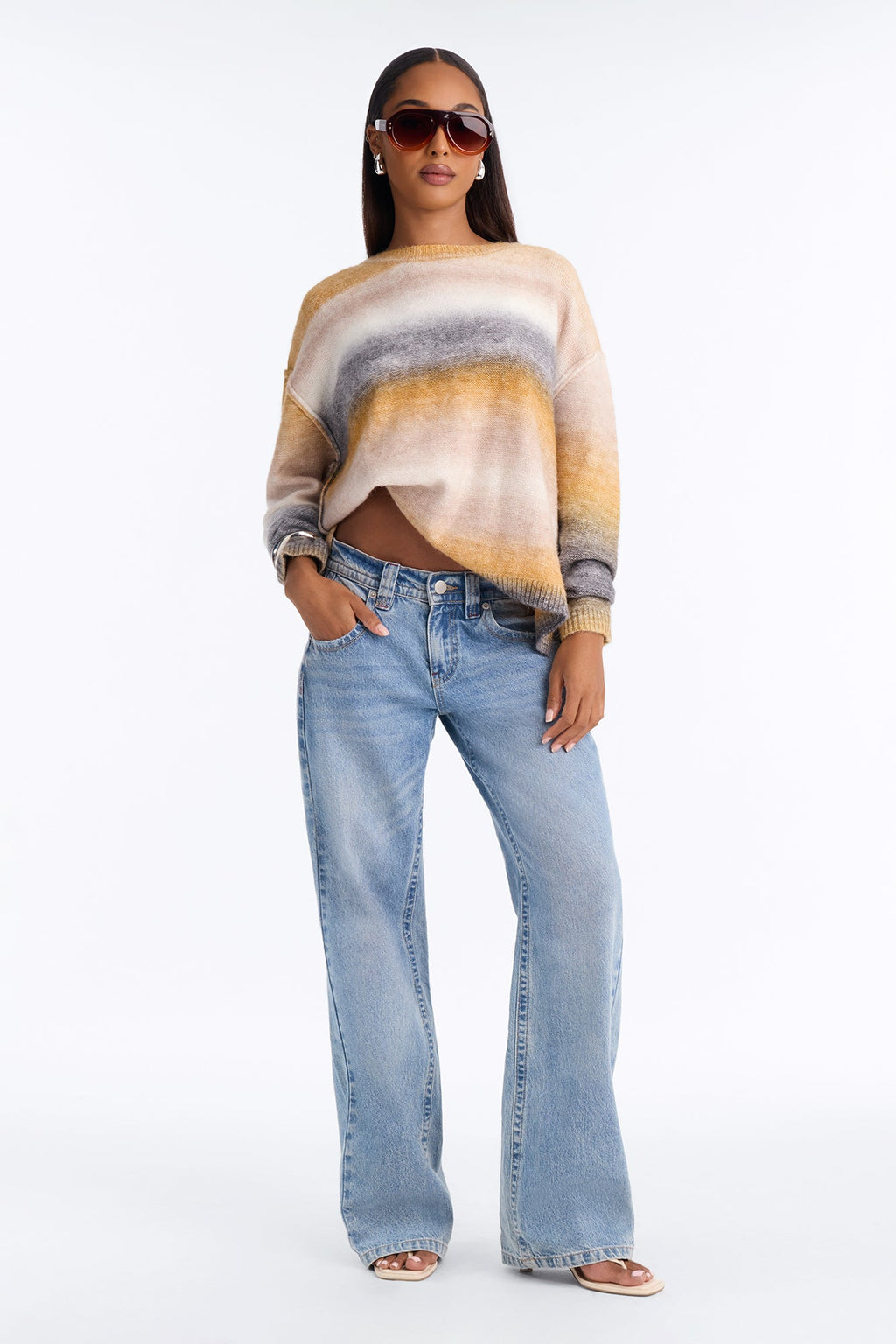 Ayla Striped Long Sleeve Oversized Sweater - Orange/combo