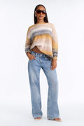 Ayla Striped Long Sleeve Oversized Sweater - Orange/combo