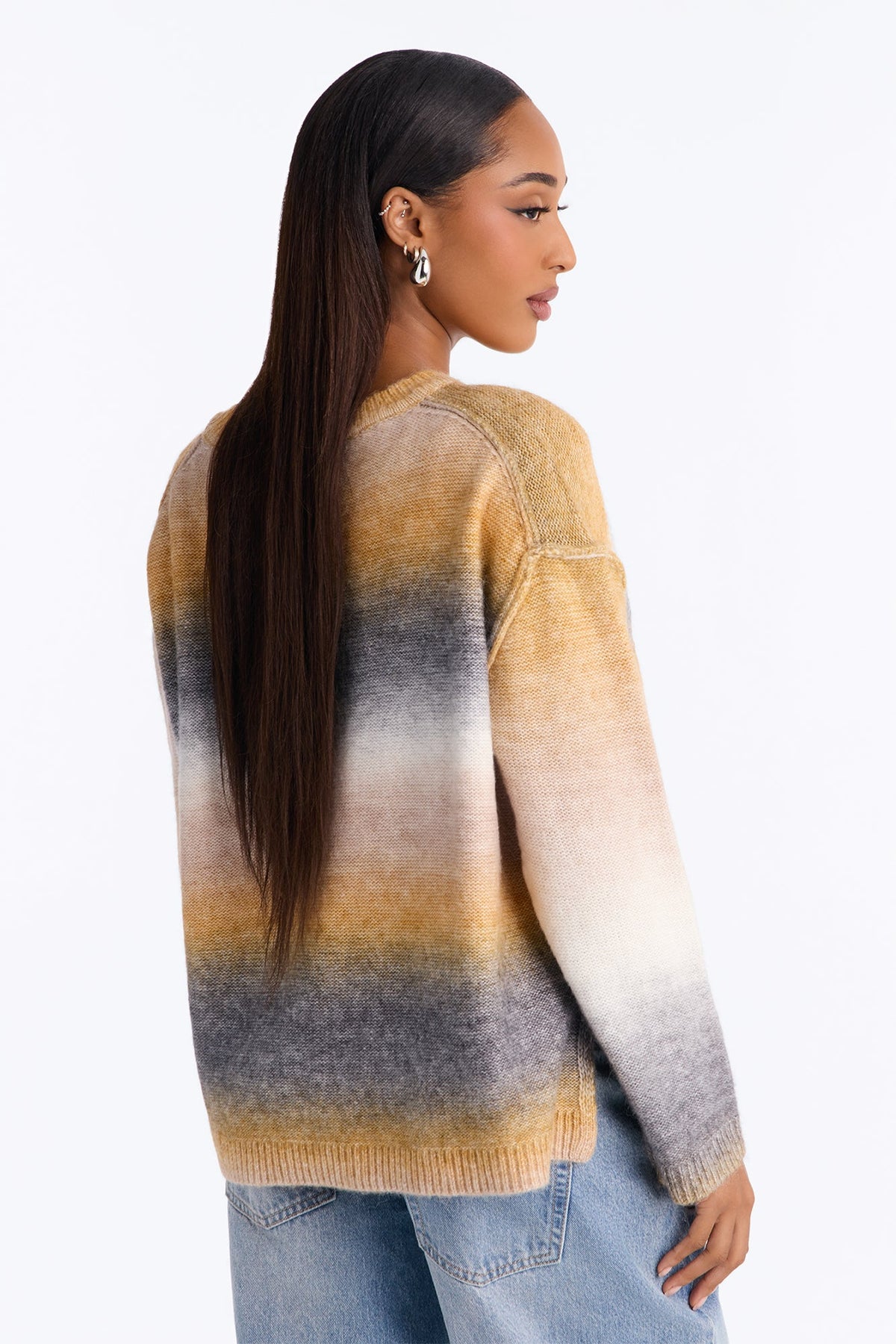 Ayla Striped Long Sleeve Oversized Sweater - Orange/combo