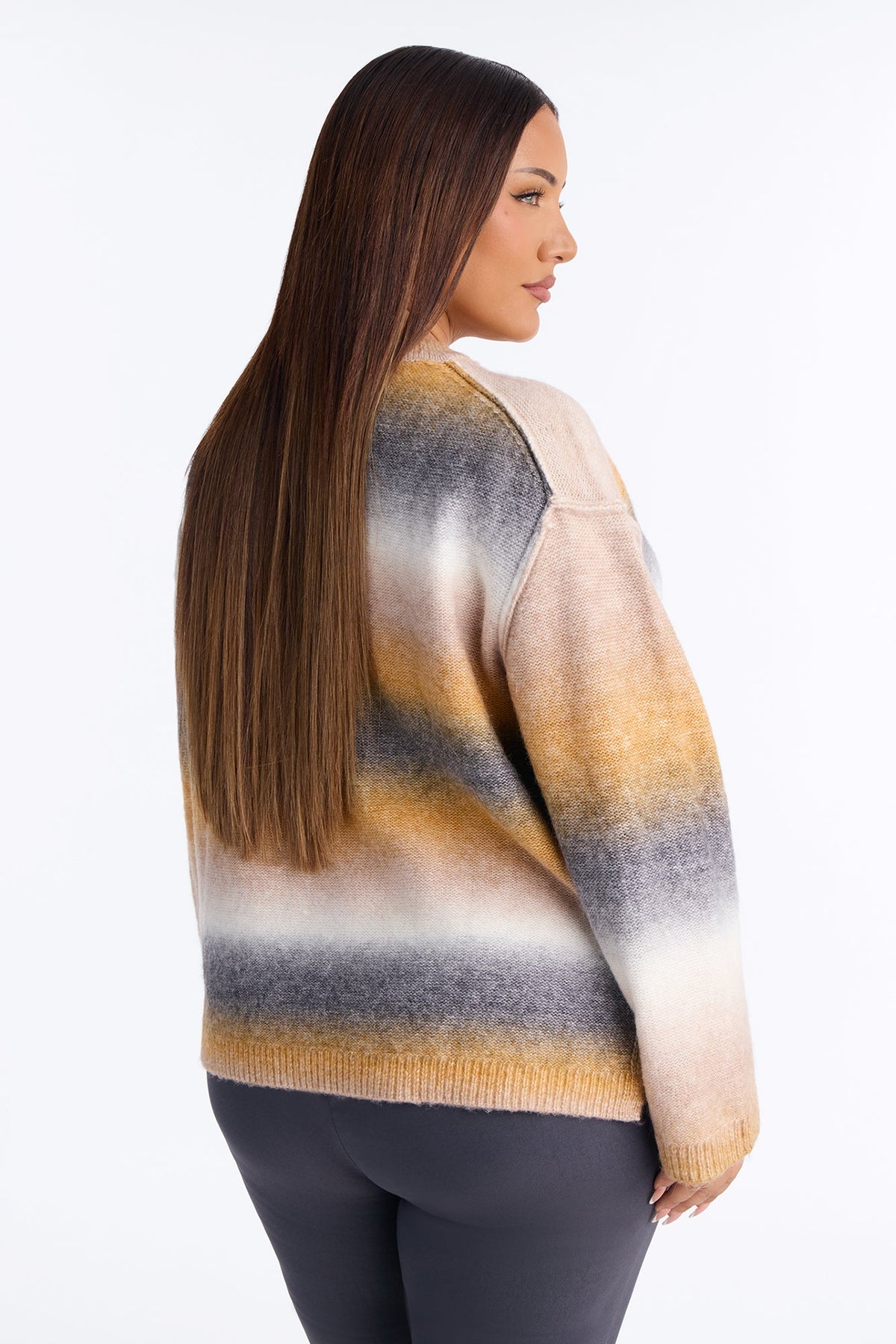 Ayla Striped Long Sleeve Oversized Sweater - Orange/combo
