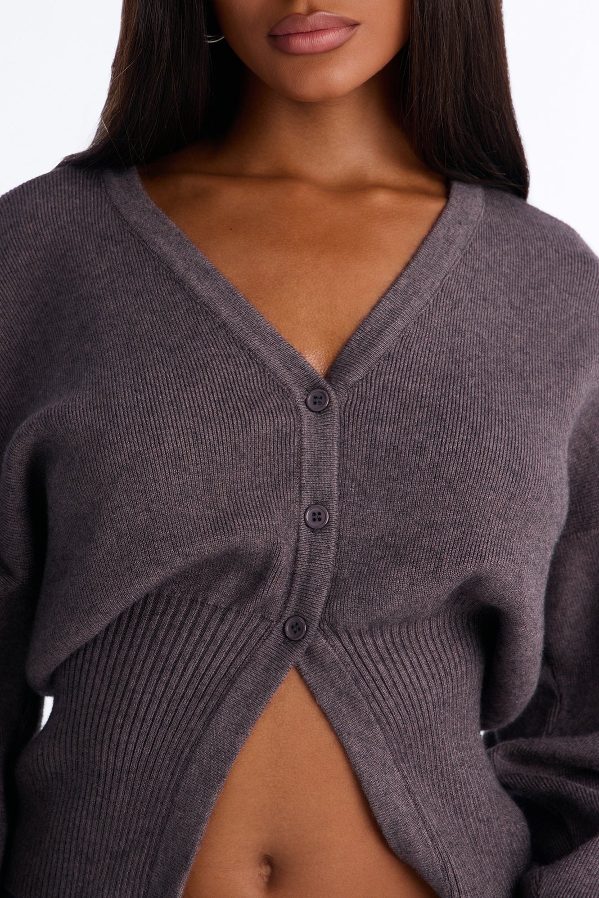Charlotte Long Sleeve Split Cardigan - Charcoal