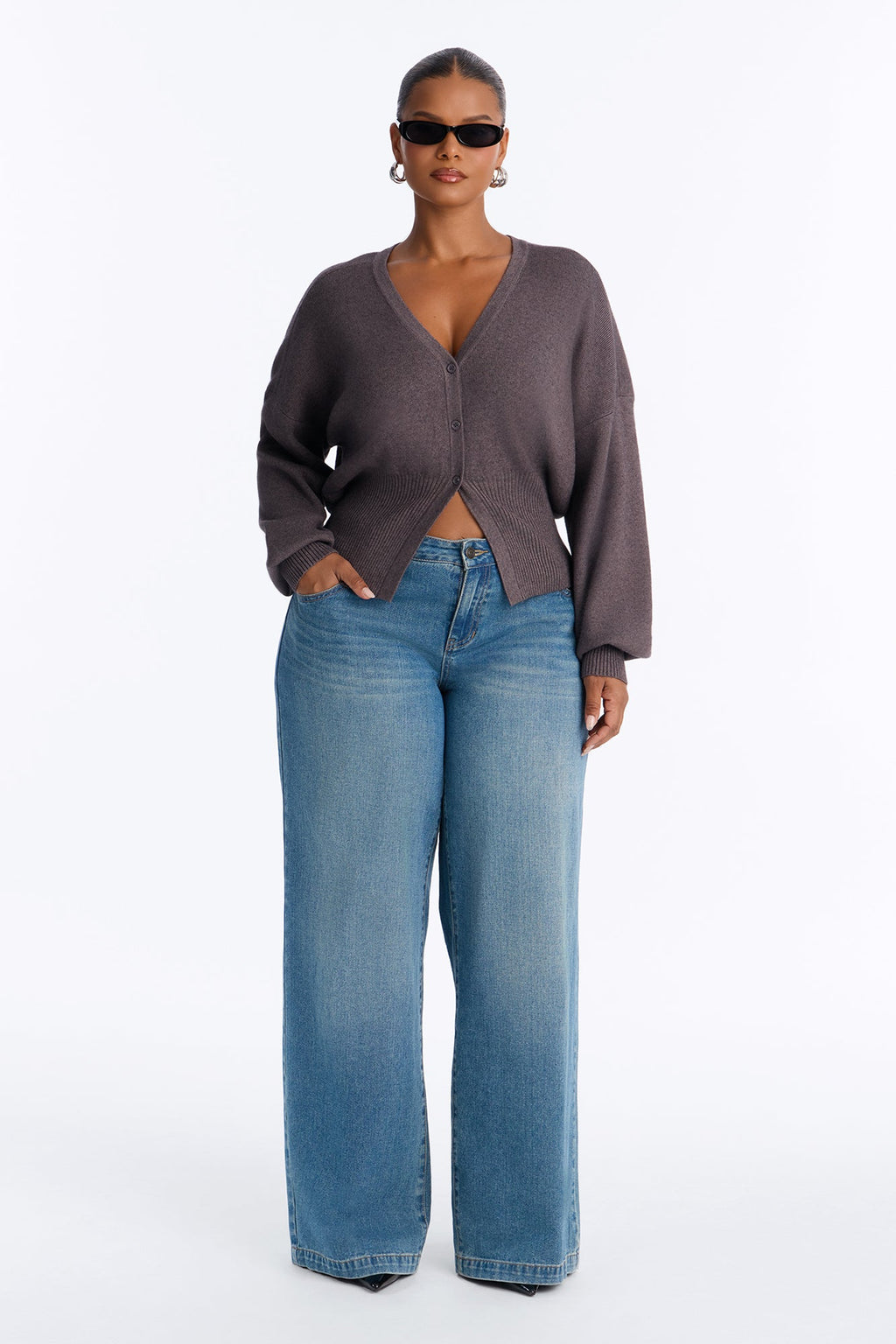 Charlotte Long Sleeve Split Cardigan - Charcoal
