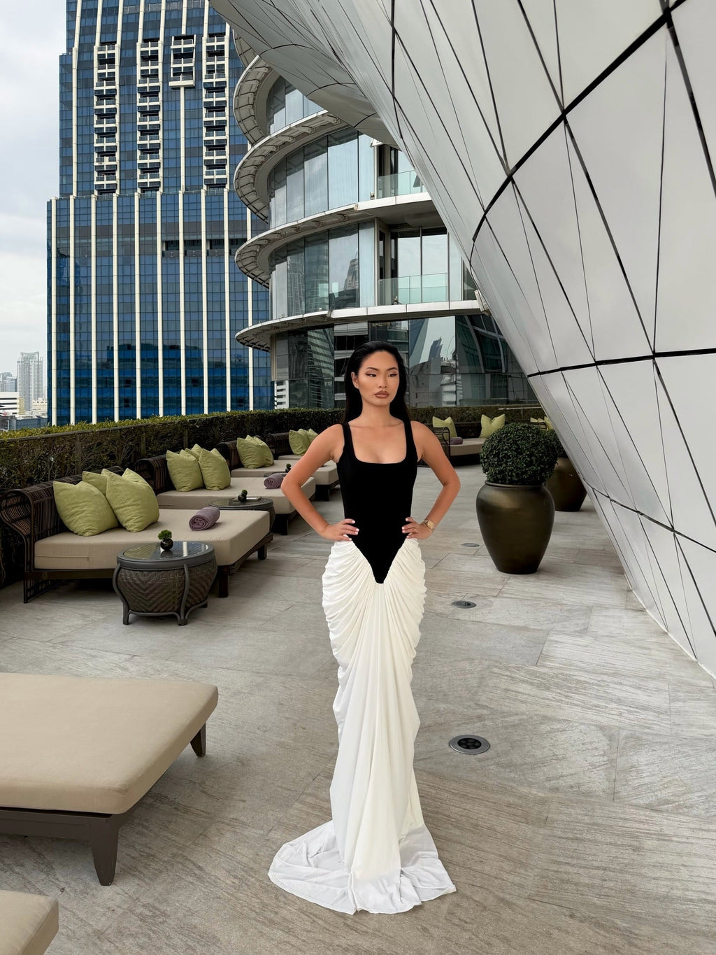 Sterling Draped Gown - Black/White
