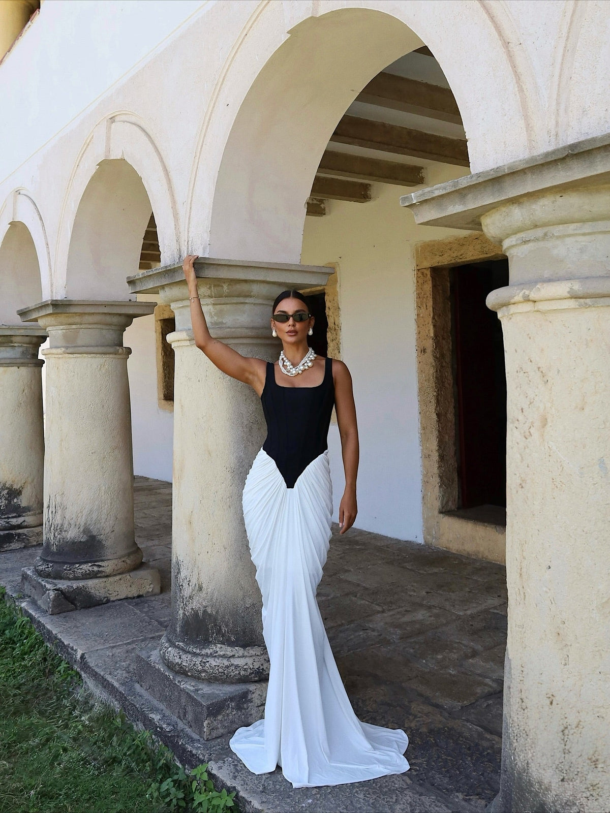 Sterling Draped Gown - Black/White