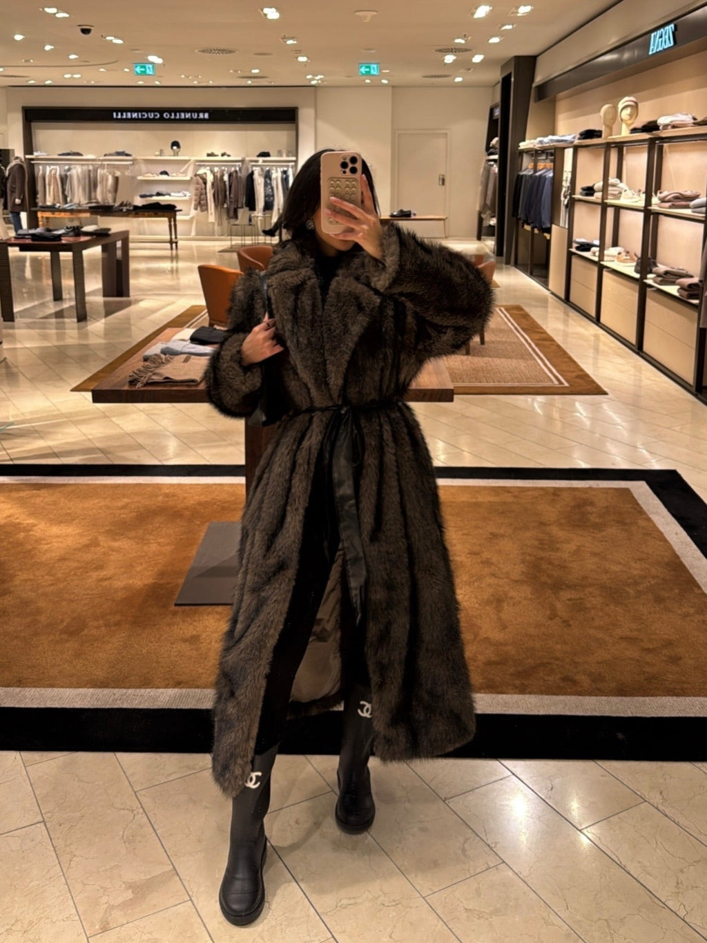 Kendall Two Toned Faux Fur Trench Coat - Brown/combo