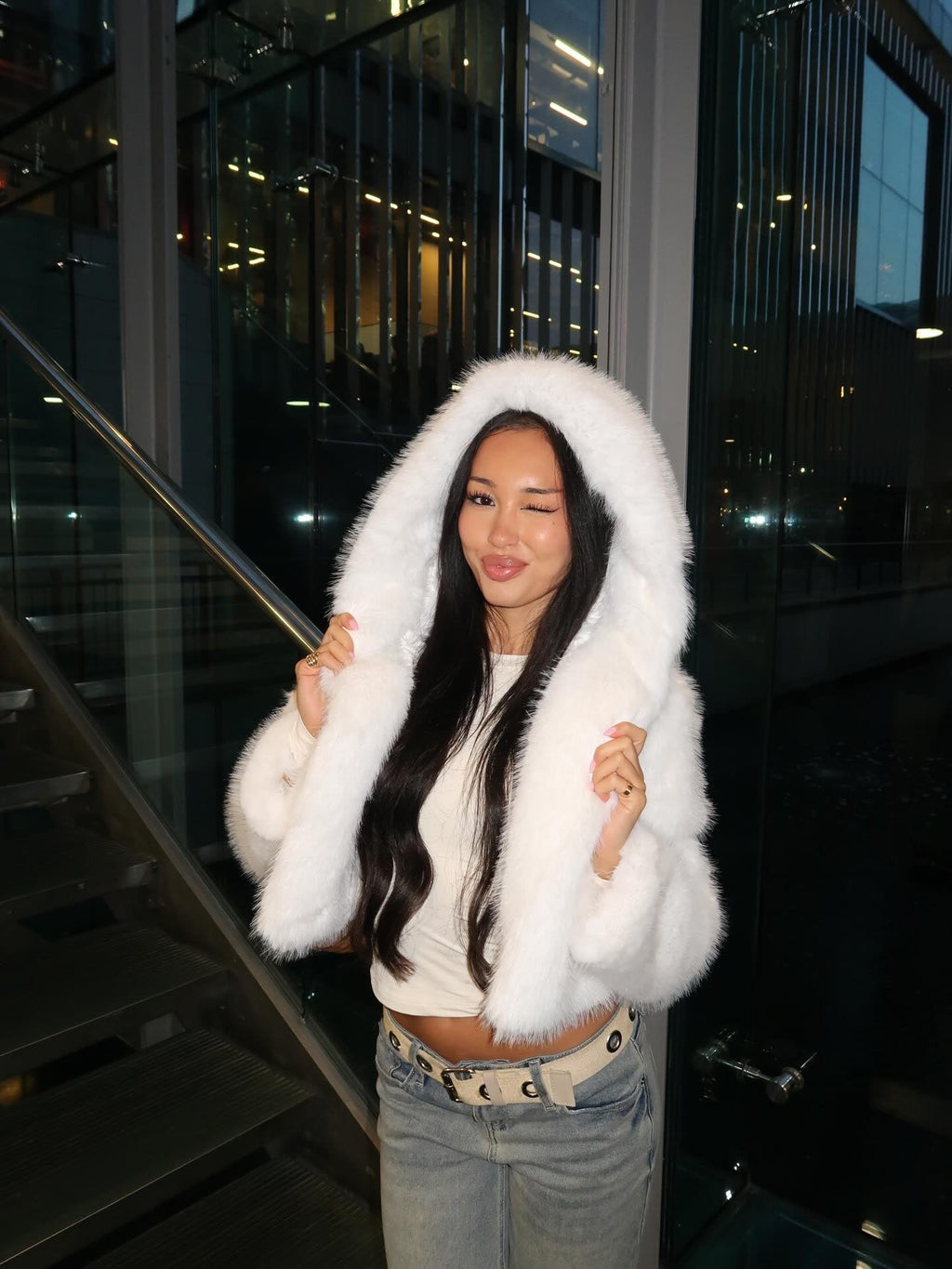 Soft Love Faux Fur Cropped Coat - White