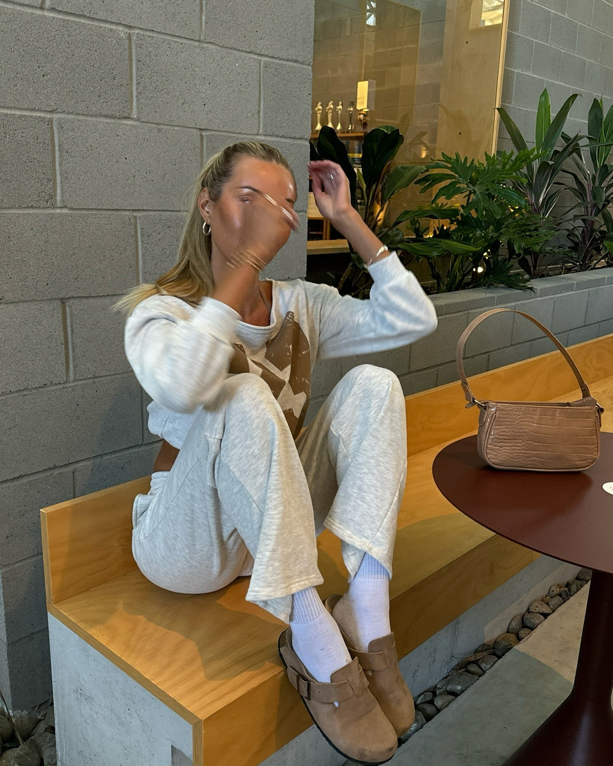 23 Off Shoulder Sweatsuit Set - Oatmeal