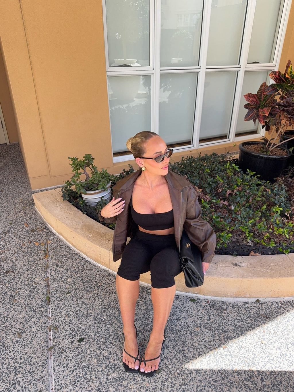 Hustle Mode Oversized Faux Leather Jacket - Chocolate