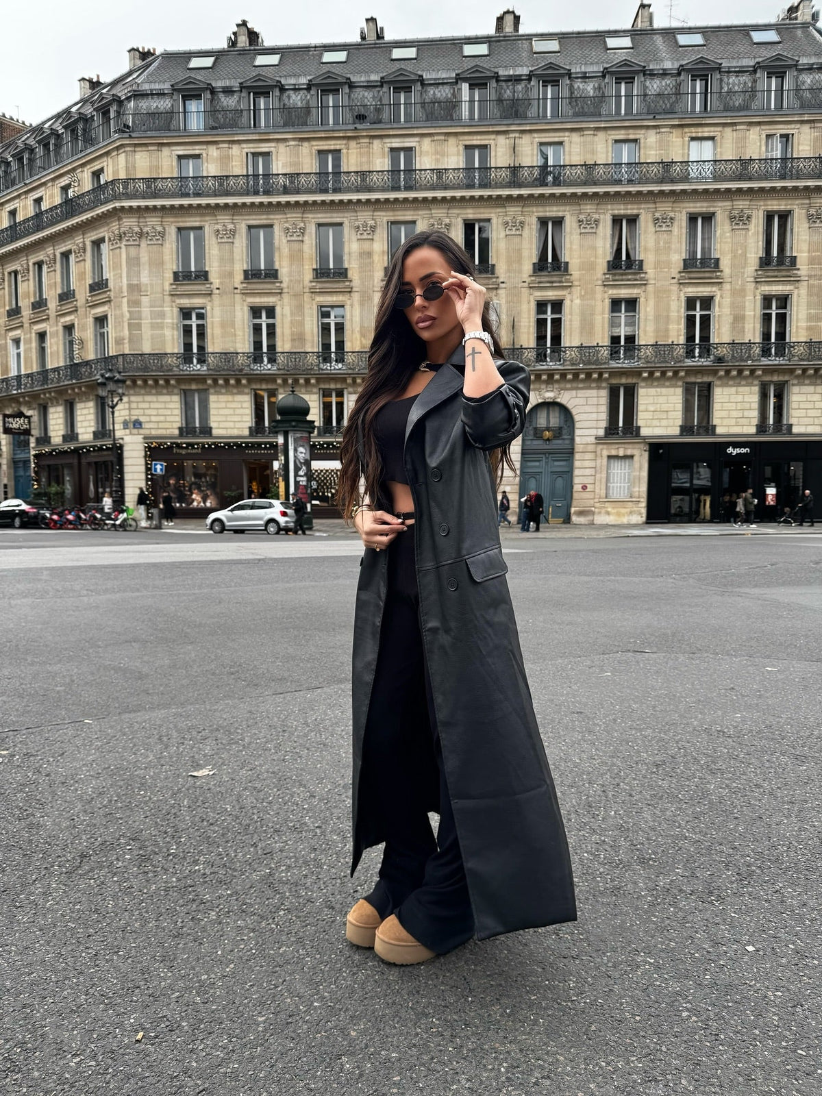 Drew Faux Leather Trench Coat - Black