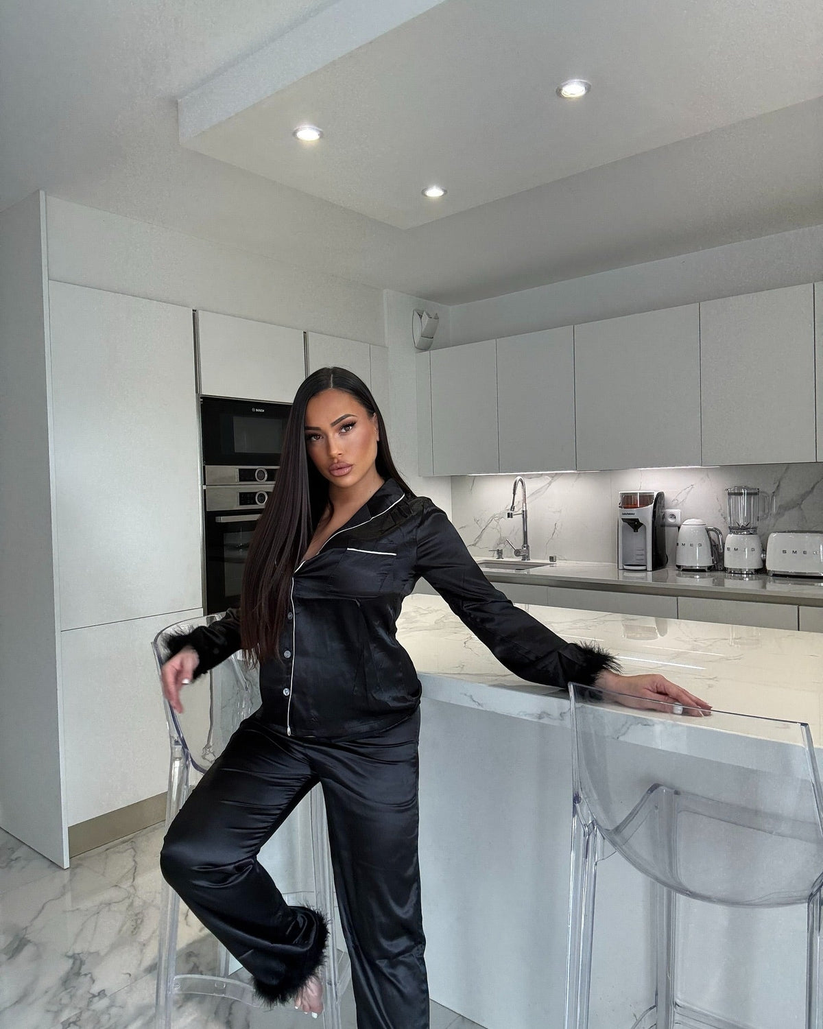 Sweet Dreams Satin PJ Pant Set - Black