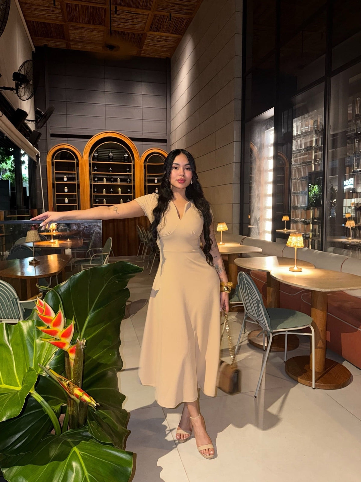 Charolette Short Sleeve Midi Dress - Taupe