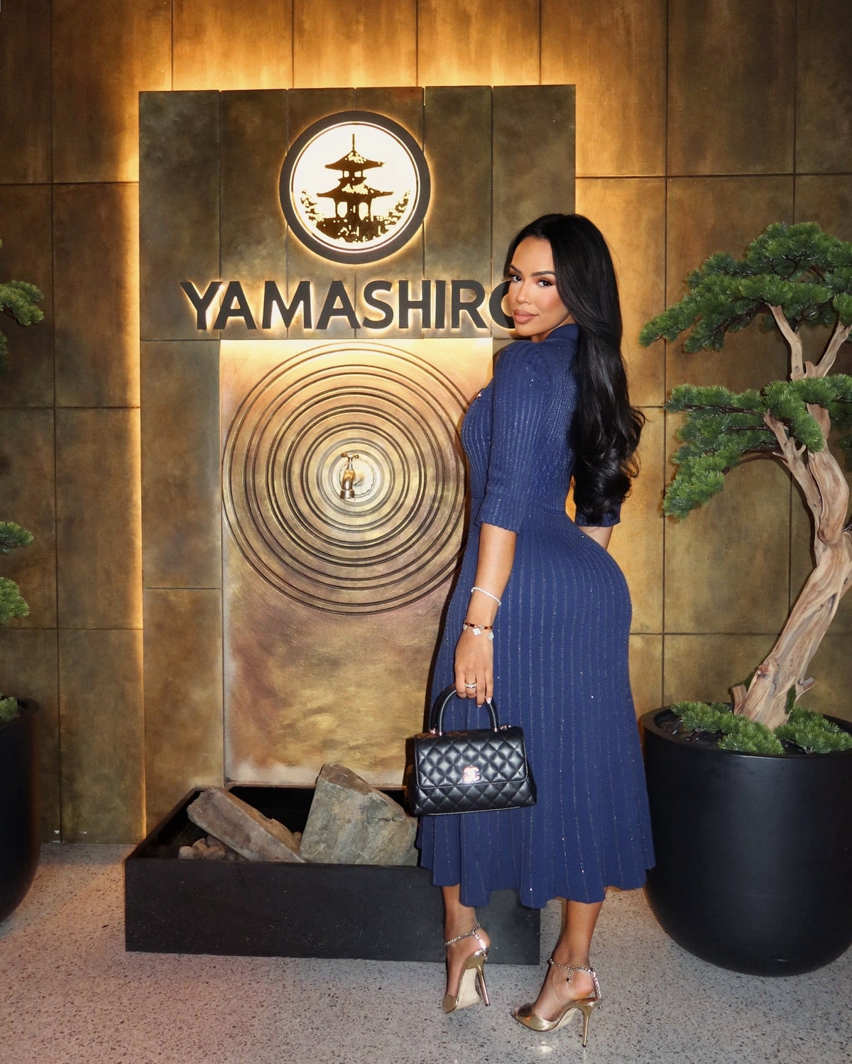 Rachelle Embellished Collared Maxi Dress - Navy