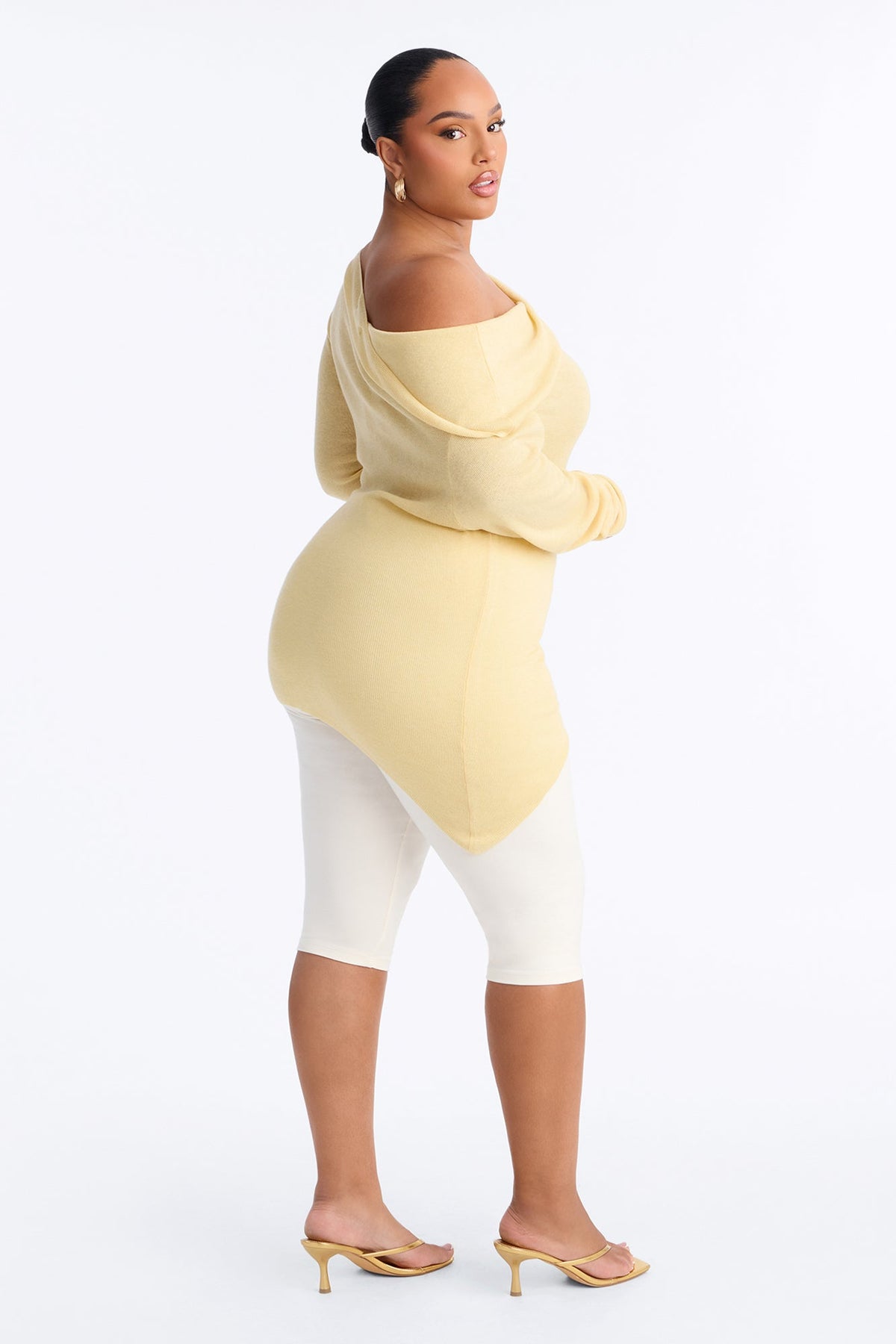 Gabrielle Off Shoulder Twist Long Sleeve Sweater - ButterYellow